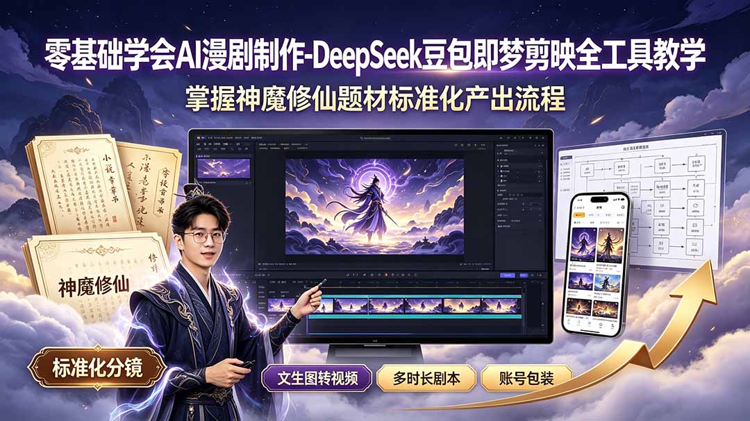 零基础学会AI漫剧制作-DeepSeek豆包即梦剪映全工具教学,掌握神魔修仙题材标准化产出流程-伏羲SAAS