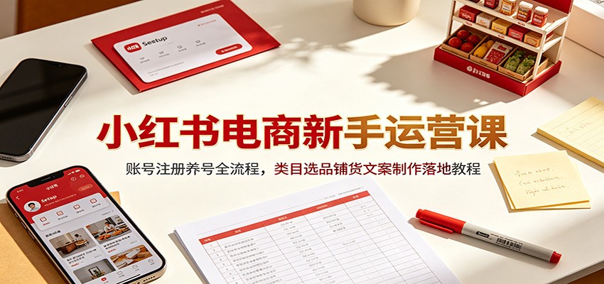 小红书电商新手运营课:账号注册养号全流程,类目选品铺货文案制作落地教程-伏羲SAAS