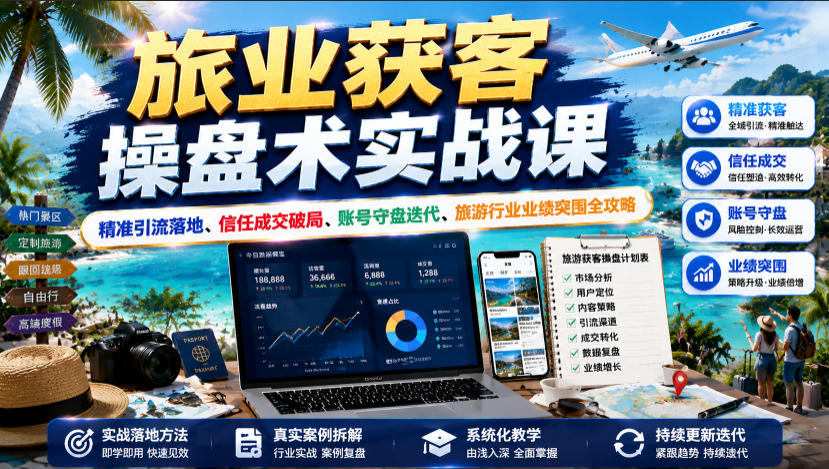旅业获客操盘术实战课|精准引流落地、信任成交破局、账号守盘迭代、旅游行业业绩突围全攻略-伏羲SAAS
