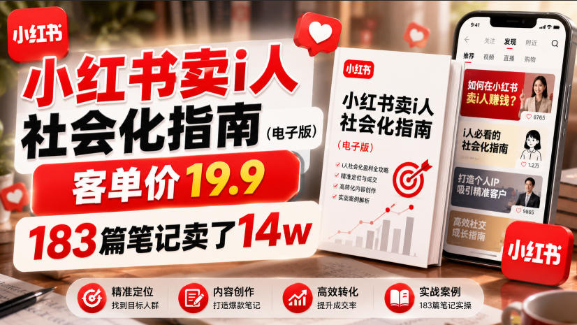 小红书卖I人社会化指南(电子版),客单价19.9,183篇笔记卖了14w!-伏羲SAAS