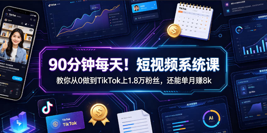 90分钟每天!短视频系统课教你从0做到TikTok上1.8万粉丝,还能单月賺8k【原创双语字幕】-伏羲SAAS