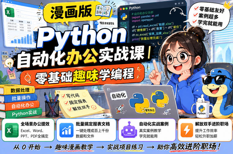 漫画版Python自动化办公实战课｜零基础趣味学编程，全场景办公提效、批量搞定报表文档、解放双手进阶职场-伏羲SAAS