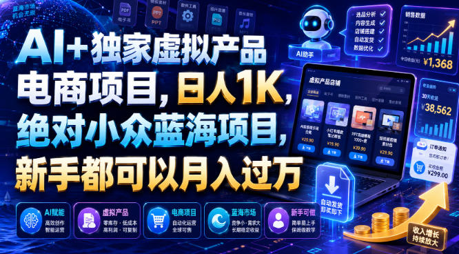 AI+独家虚拟产品电商项目,日人1K,绝对小众蓝海项目,新手都可以月入过万【揭秘】-伏羲SAAS