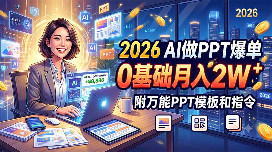 2026 AI做PPT爆单,0基础月入2W,附万能PPT模板和指令-伏羲SAAS