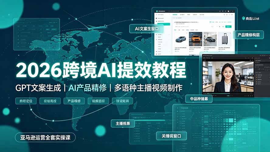 2026跨境AI提效教程·GPT文案生成|AI产品精修|多语种主播视频制作,亚马逊运营全套实操课-伏羲SAAS
