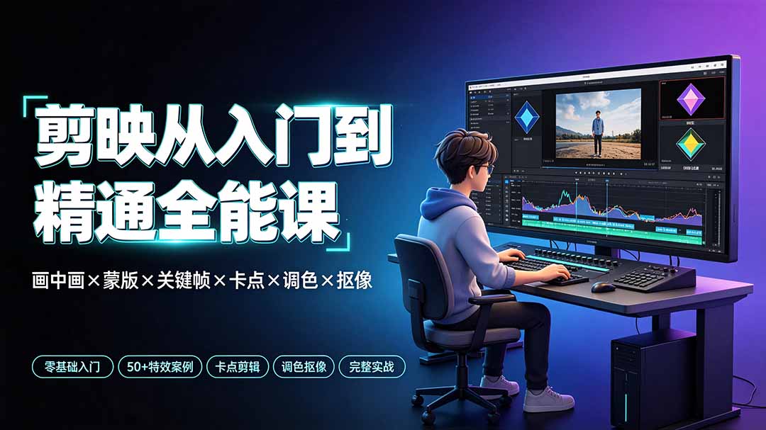 剪映从入门到精通全能课:画中画×蒙版×关键帧×卡点×调色×抠像,一站式掌握剪辑核心技能-伏羲SAAS