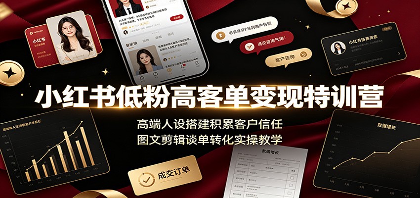 小红书低粉高客单变现特训营:高端人设搭建积累客户信任,图文剪辑谈单转化实操教学-伏羲SAAS
