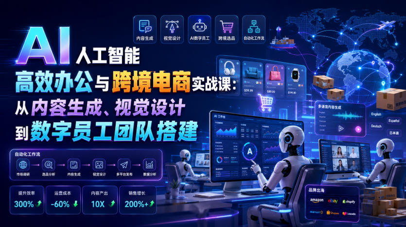 AI人工智能高效办公与跨境电商实战课:从内容生成、视觉设计到数字员工团队搭建-伏羲SAAS