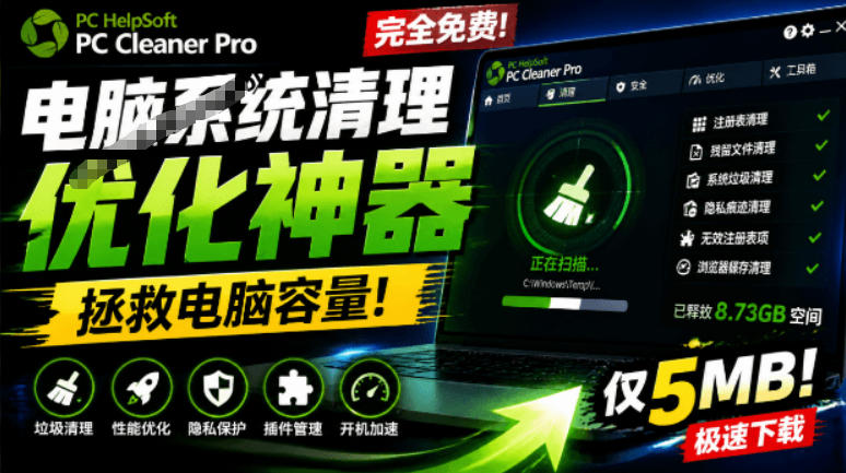 轻松吊打Win系统自带工具!电脑清理神器,拯救电脑容量,仅5MB,完全免费使用PC Cleaner Pro-伏羲SAAS
