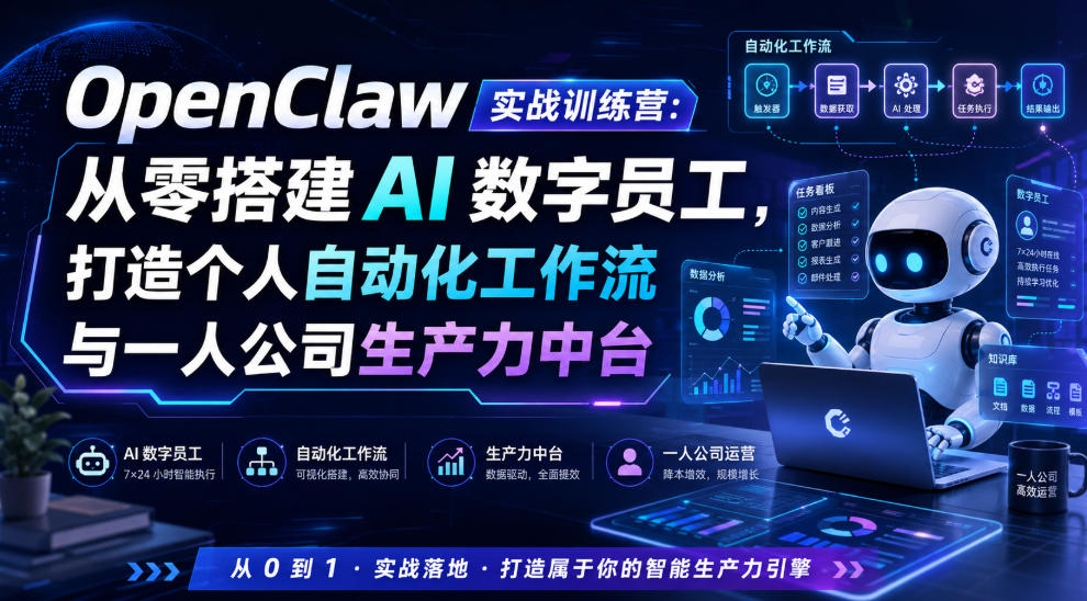 OpenClaw实战训练营：从零搭建AI数字员工，打造个人自动化工作流与一人公司生产力中台-伏羲SAAS