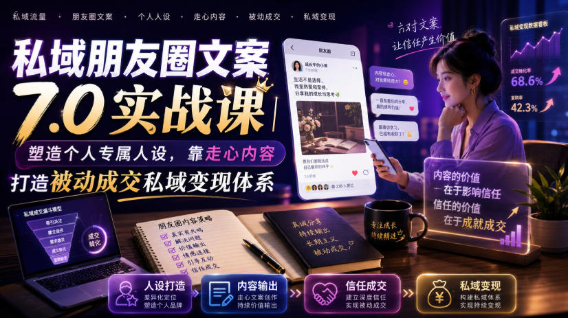 私域朋友圈文案7.0实战课|塑造个人专属人设,靠走心内容打造被动成交私域变现体系-伏羲SAAS