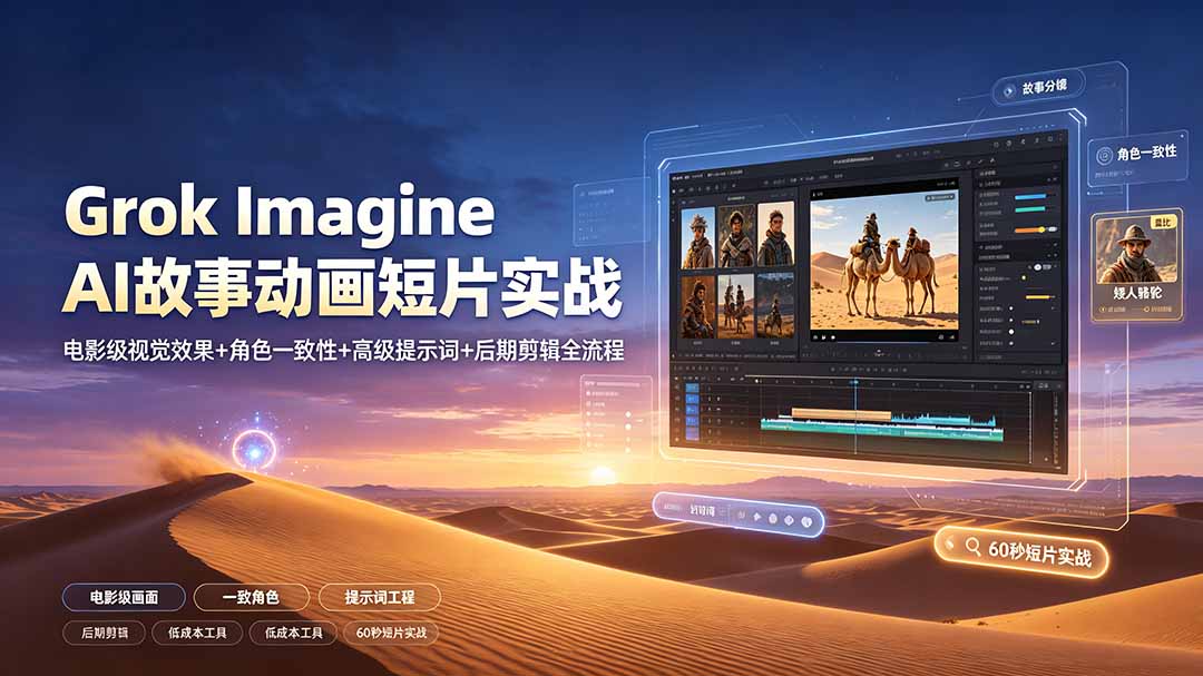 Grok Imagine AI故事动画短片实战:电影级视觉效果+角色一致性+高级提示词+后期剪辑全流程-伏羲SAAS
