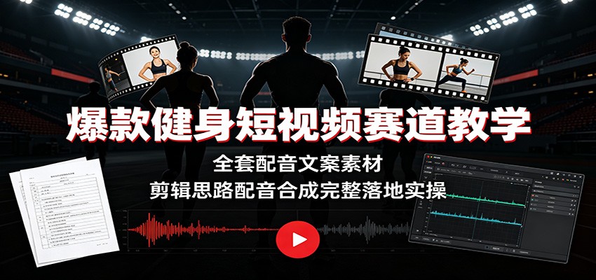 爆款健身短视频赛道教学:全套配音文案素材,剪辑思路配音合成完整落地实操-伏羲SAAS