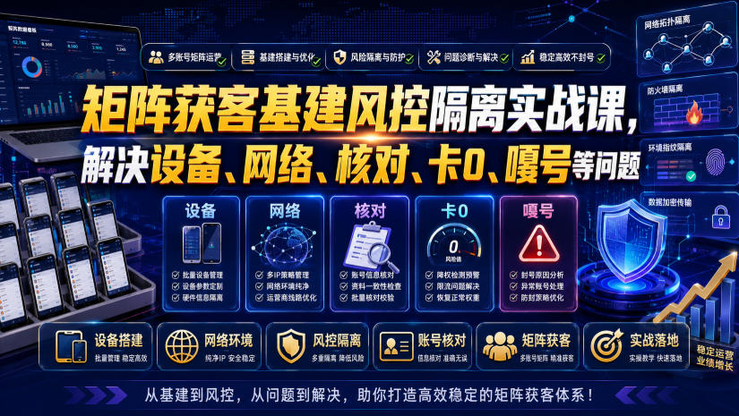矩阵获客基建风控隔离实战课,解决设备、网络、核对、卡0、嘎号等问题-伏羲SAAS