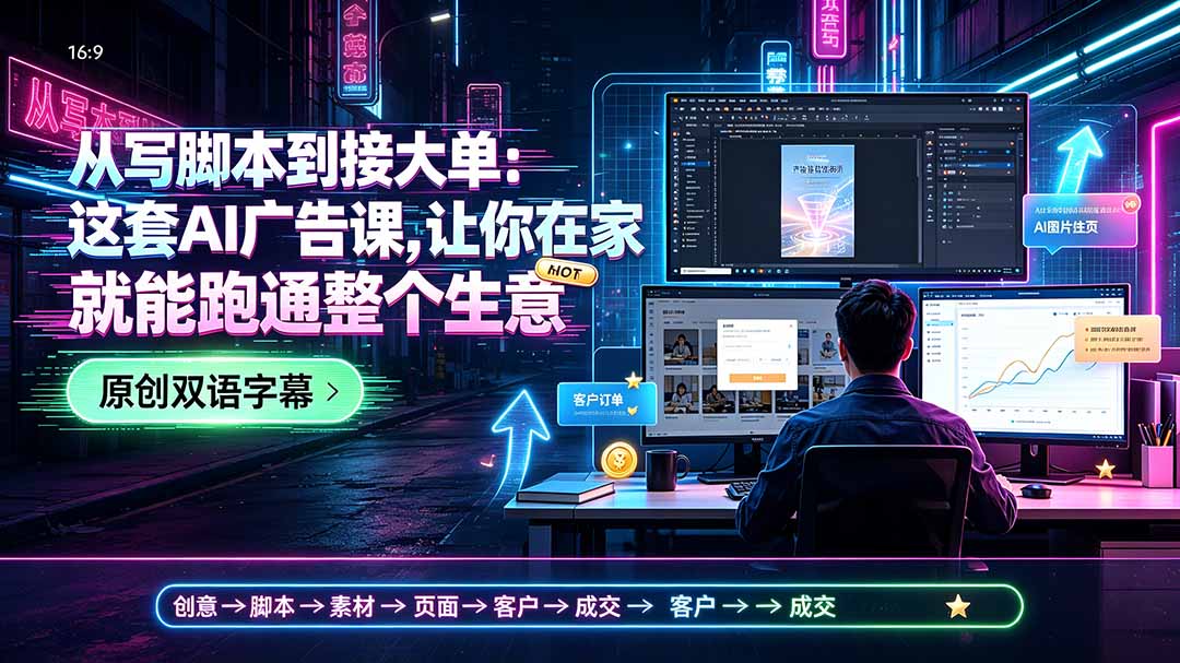 从写脚本到接大单:这套AI广告课,让你在家就能跑通整个生意【原创双语字幕】-伏羲SAAS