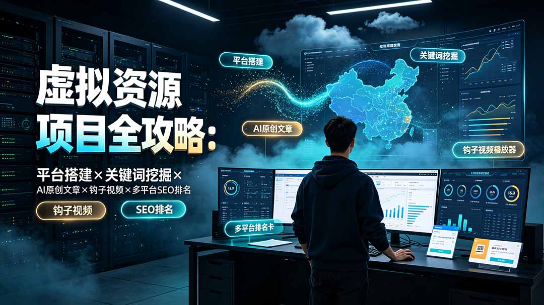 虚拟资源项目全攻略:平台搭建×关键词挖掘×AI原创文章×钩子视频×多平台SEO排名-伏羲SAAS
