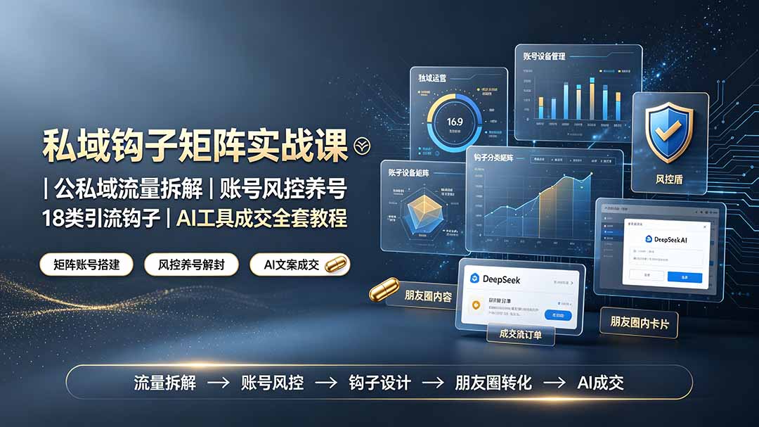 私域钩子矩阵实战课〓公私域流量拆解|账号风控养号|18类引流钩子|AI工具成交全套教程-伏羲SAAS