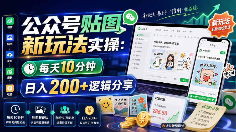 公众号贴图新玩法实操,每天10分钟,日入200+逻辑分享-伏羲SAAS