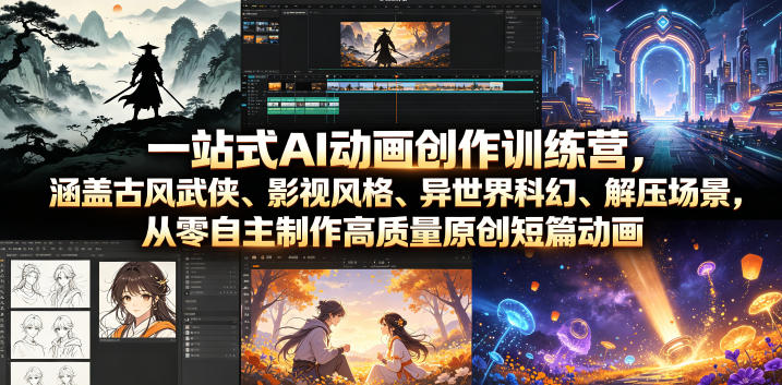 一站式AI动画创作训练营,涵盖古风武侠、影视风格、异世界科幻、解压场景,从零自主制作高质量原创短篇动画(更新)-伏羲SAAS