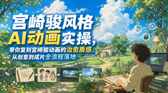 宫崎骏风格AI动画实操,带你复刻宫崎骏动画的治愈质感,从创意到成片全流程落地-伏羲SAAS