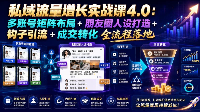 私域流量增长实战课4.0:多账号矩阵布局+朋友圈人设打造+钩子引流+成交转化全流程落地-伏羲SAAS