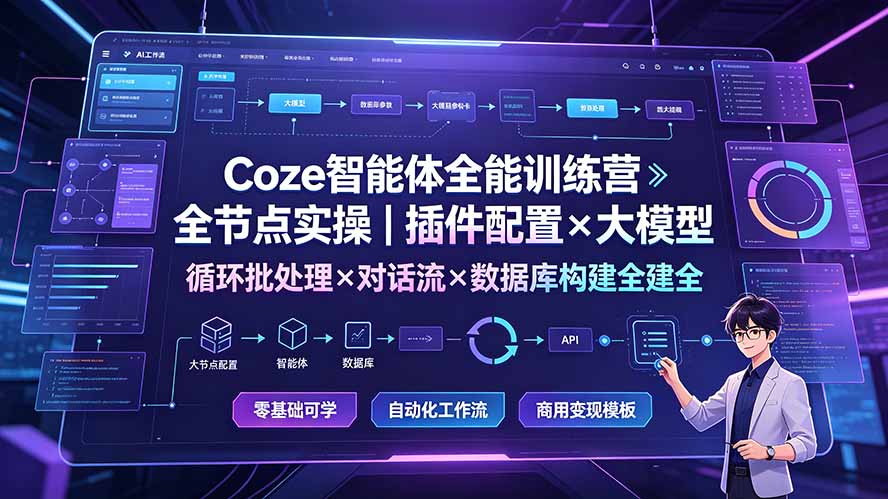 Coze智能体全能训练营:全节点实操|插件配置×大模型×循环批处理×对话流×数据库构建全教学-伏羲SAAS
