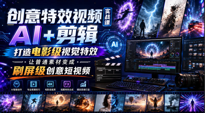 创意特效视频实战课,AI+剪辑打造电影级视觉特效,让普通素材变成刷屏级创意短视频-伏羲SAAS