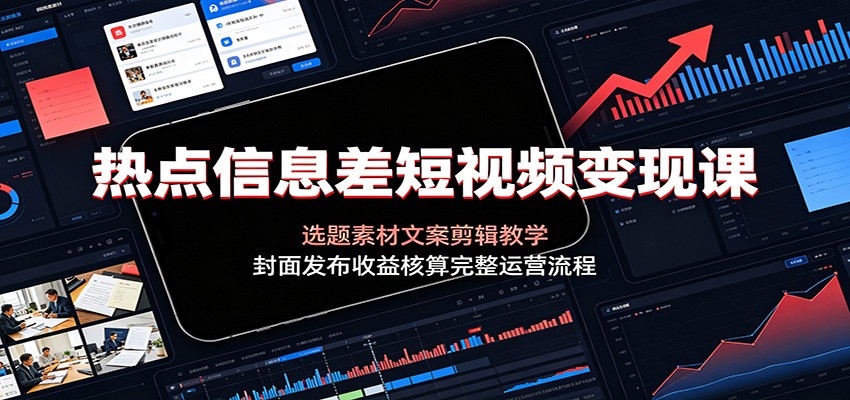 热点信息差短视频变现课:选题素材文案剪辑教学,封面发布收益核算完整运营流程-伏羲SAAS
