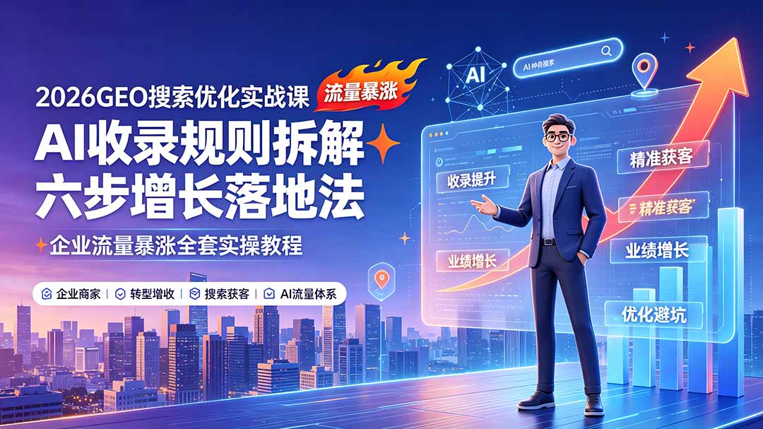 2026GEO搜索优化实战课:AI收录规则拆解|六步增长落地法|企业流量暴涨全套实操教程-伏羲SAAS