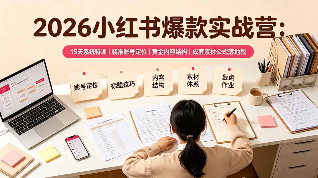 2026小红书爆款实战营:15天系统特训|精准账号定位|黄金内容结构|成套素材公式落地教程-伏羲SAAS