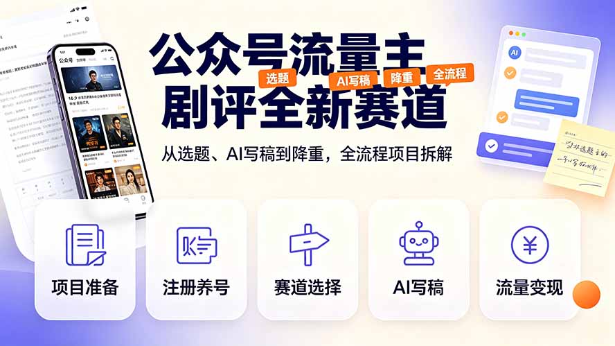 公众号流量主剧评全新赛道，从选题、AI写稿到降重，全流程项目拆解-伏羲SAAS