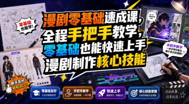 漫剧零基础速成课,全程手把手教学,零基础也能快速上手漫剧制作核心技能-伏羲SAAS