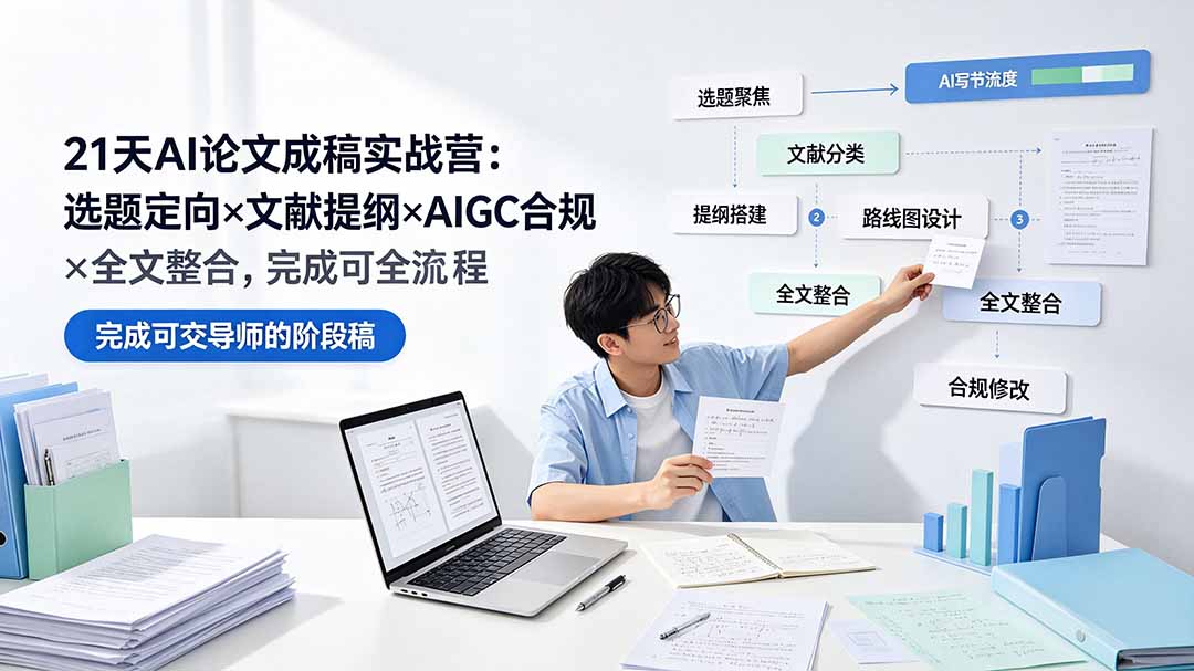 21天AI论文成稿实战营:选题定向×文献提纲×AIGC合规×全文整合,完成可交导师的阶段稿-伏羲SAAS