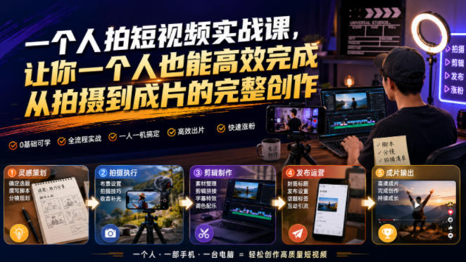 一个人拍短视频实战课,让你一个人也能高效完成从拍摄到成片的完整创作-伏羲SAAS