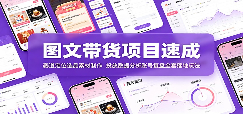 图文带货项目速成:赛道定位选品素材制作,投放数据分析账号复盘全套落地玩法-伏羲SAAS