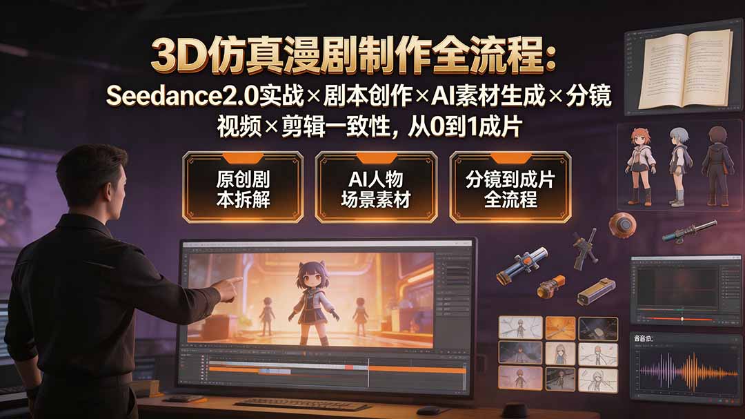 3D仿真漫剧制作全流程:Seedance2.0实战×剧本创作×AI素材生成×分镜视频×剪辑一致性,从0到1成片-伏羲SAAS