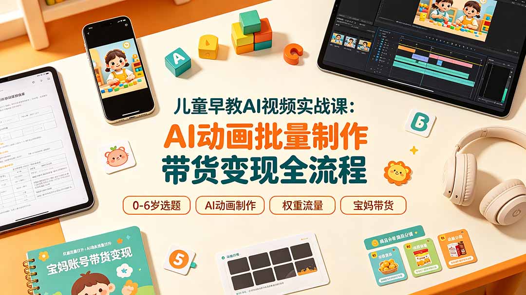 儿童早教AI视频实战课:0-6岁认知选题|AI动画批量制作|权重流量拉升|宝妈账号带货变现全流程-伏羲SAAS