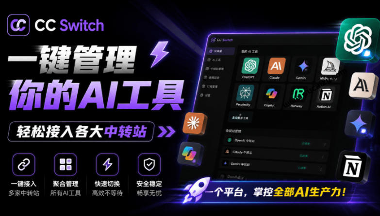 一键给Chatgpt、Codex、Claude接入地第三方中转站,CC Switch统一管理你的AI编程工具工作流-伏羲SAAS