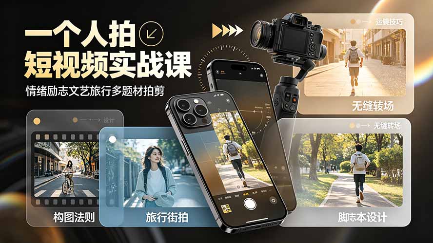 一个人拍短视频实战课：情绪励志文艺旅行多题材×五大景别×黄金构图×八大运镜，从拍摄到成片高效创作-伏羲SAAS