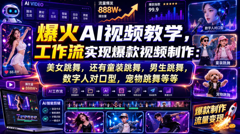 爆火AI视频教学,工作流实现爆款视频制作:美女跳舞,还有童装跳舞,男生跳舞,数字人对口型,宠物跳舞等等-伏羲SAAS