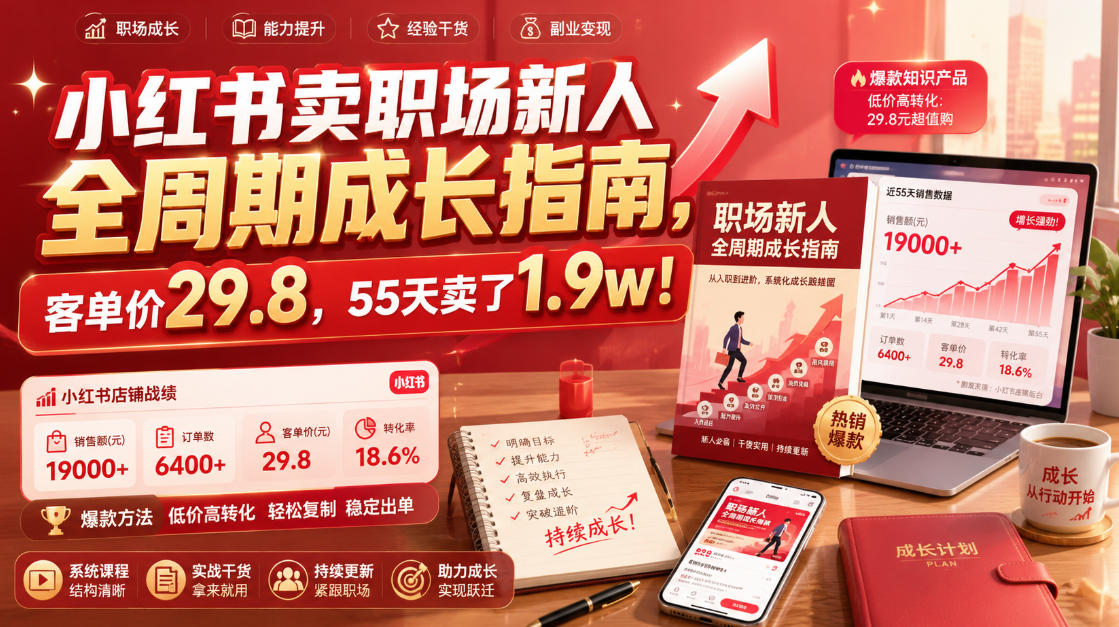 小红书卖职场新人全周期成长指南,客单价29.8,55天卖了1.9w!-伏羲SAAS