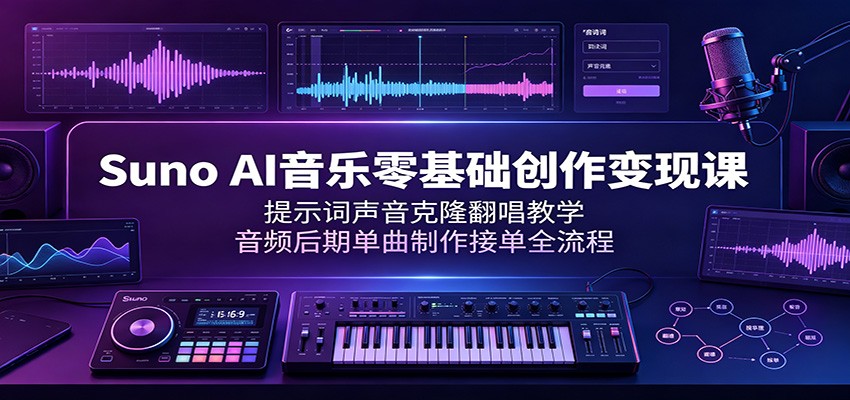 Suno AI音乐零基础创作变现课:提示词声音克隆翻唱教学,音频后期单曲制作接单全流程-伏羲SAAS