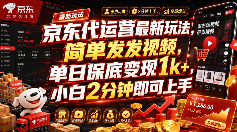 京东代运营最新玩法,简单发发视频,单日保底变现1k+,小白2分钟即可上手【揭秘】-伏羲SAAS