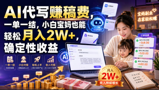 AI代写賺稿费,一单一结,小白宝妈也能轻松月入2W+,确定性收益【揭秘】-伏羲SAAS