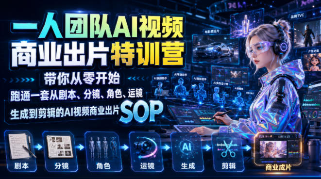 一人团队AI视频商业出片实战课:带你从零开始跑通一套从剧本、分镜、角色、运镜、生成到剪辑的AI视频商业出片SOP-伏羲SAAS