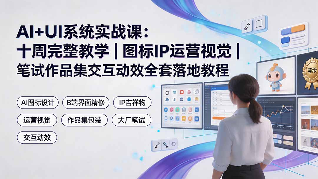 AI+UI系统实战课:十周完整教学|图标IP运营视觉|笔试作品集交互动效全套落地教程-伏羲SAAS