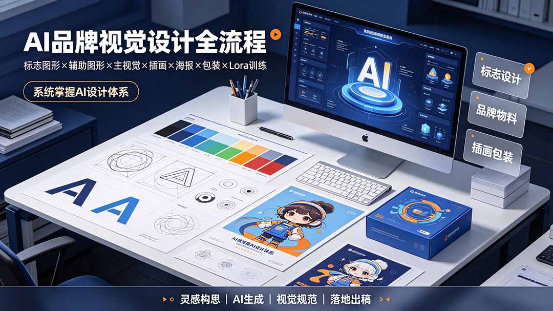 AI品牌视觉设计全流程:标志图形×辅助图形×主视觉×插画×海报×包装×Lora训练,系统掌握AI设计体系-伏羲SAAS