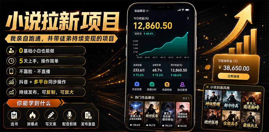 抖音及多平台小说拉新项目:我亲自跑通并持续带徒弟实操|0基础小白5天上手快速变现-伏羲SAAS