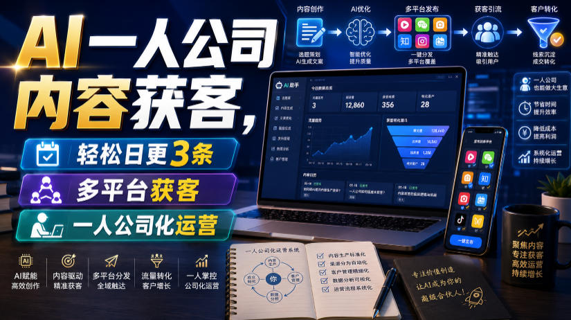 AI一人公司内容获客,轻松日更3条,多平台获客,一人公司化运营-伏羲SAAS