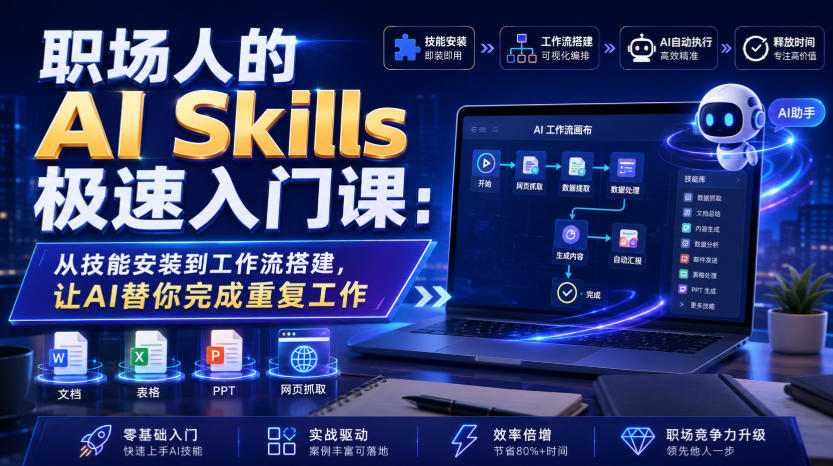 职场人的AI Skills极速入门课:从技能安装到工作流搭建,让AI替你完成重复工作-伏羲SAAS